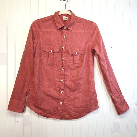 J Crew  Pink Camp Style Perfect Shirt Size XS 100% cotton - Picture 1 of 16